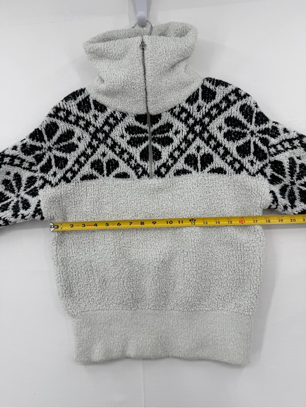 Anthropologie Pilcro Sherpa Pullover Sweater Women’s Small Black White Fair Isle - Picture 10 of 14